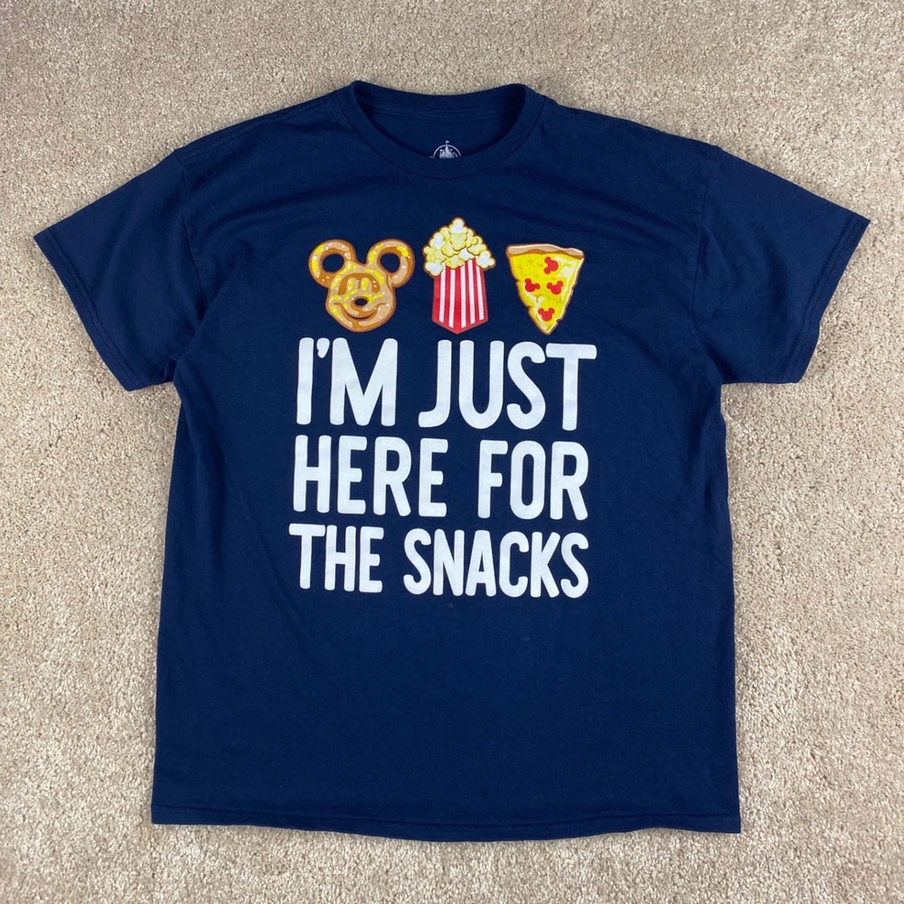 Disney Parks Kids XL Navy Blue Im Just Here For The Snacks Mickey Food T-Shirt